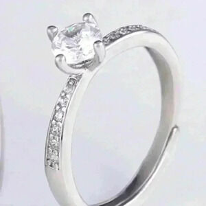 💞925 Silver Plated Promise Lovers Dainty Round CZ Women Ring, GPMB1435